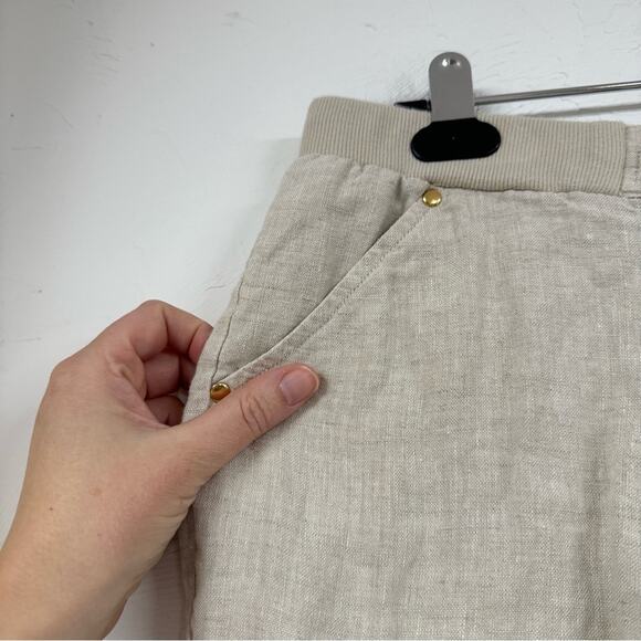 JM Collection Linen Cream Wide Leg Drawstring Waist Pull On Pants Womens 12P - Picture 5 of 11